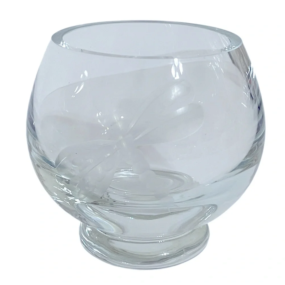 CRATE&BARREL X Krosno Crystal Votive Tea Light Candle Holder Dragonfly Etched